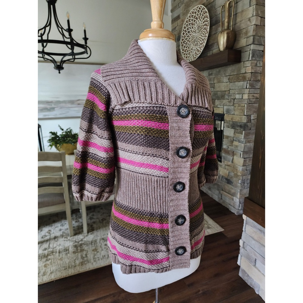Y2K Old Navy XS Striped Shawl Collar Cardigan Cotton Wool Blend